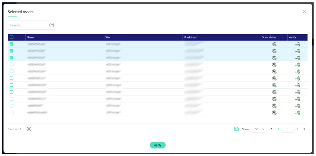 Selecting the assets to compare